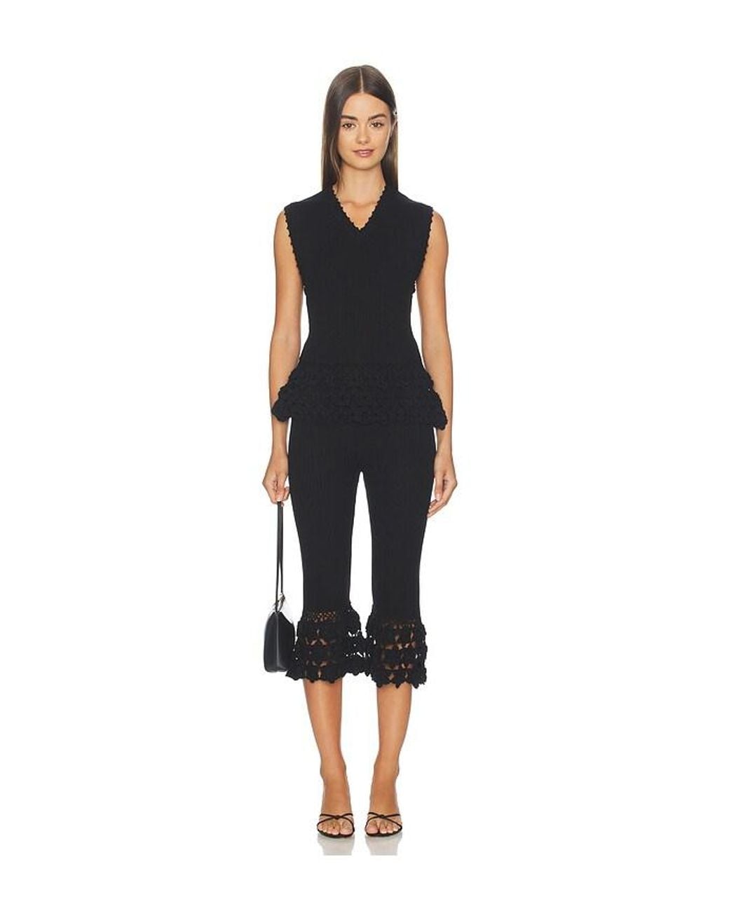 Ganni Black Fine Cotton Rib Crochet Top