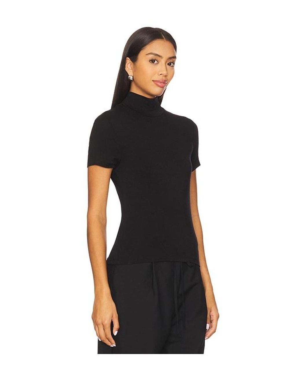 LNA Black Demi Fitted Mock Neck Top
