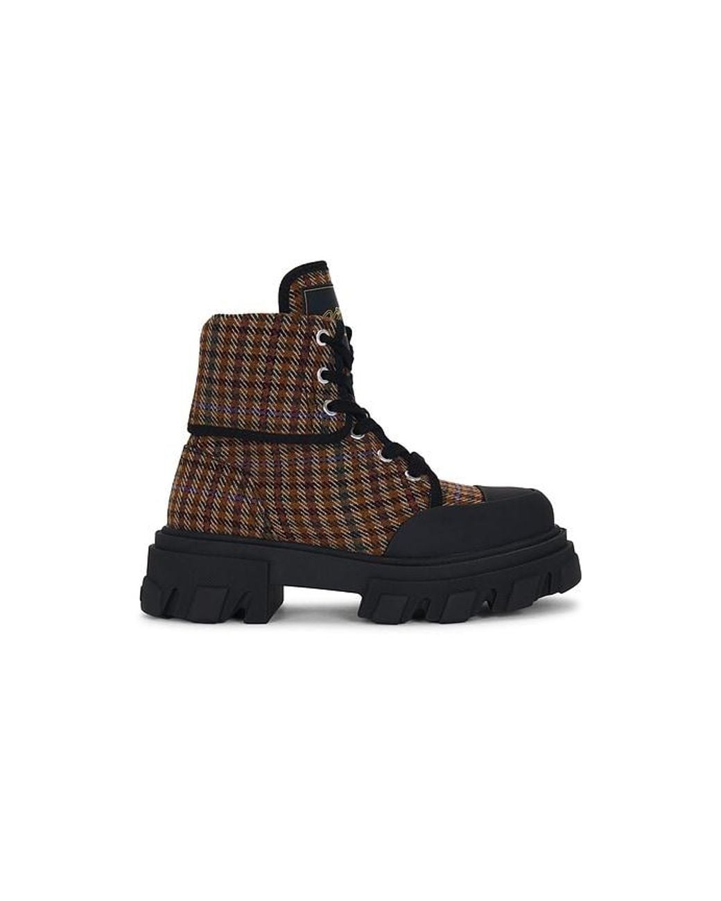 Ganni Brown Cleated Canvas Wool Boot