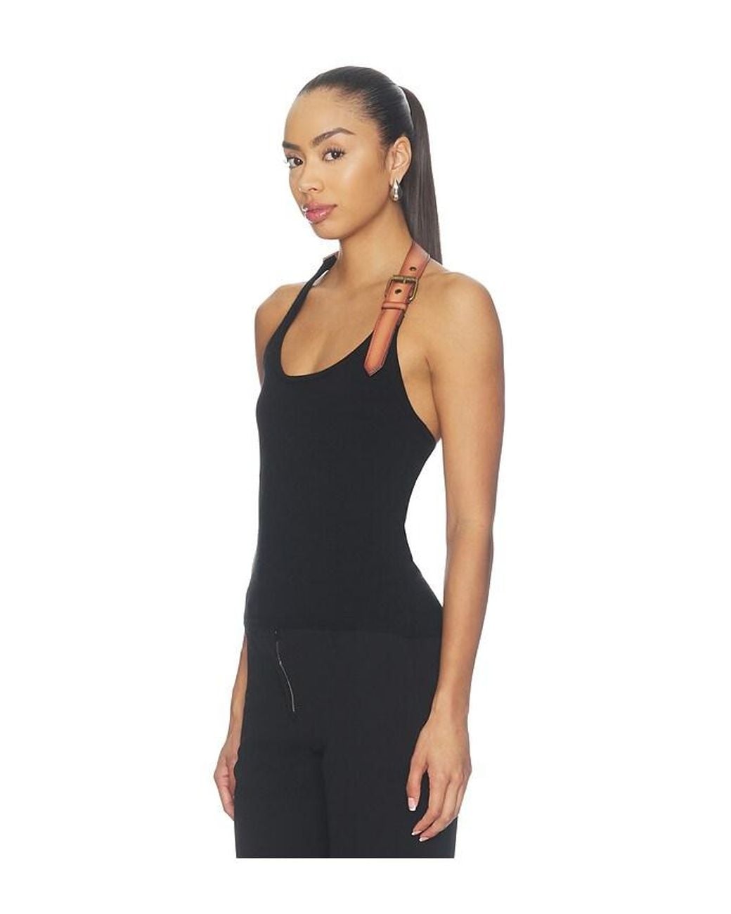 Monse Black Leather Belt Knit Top