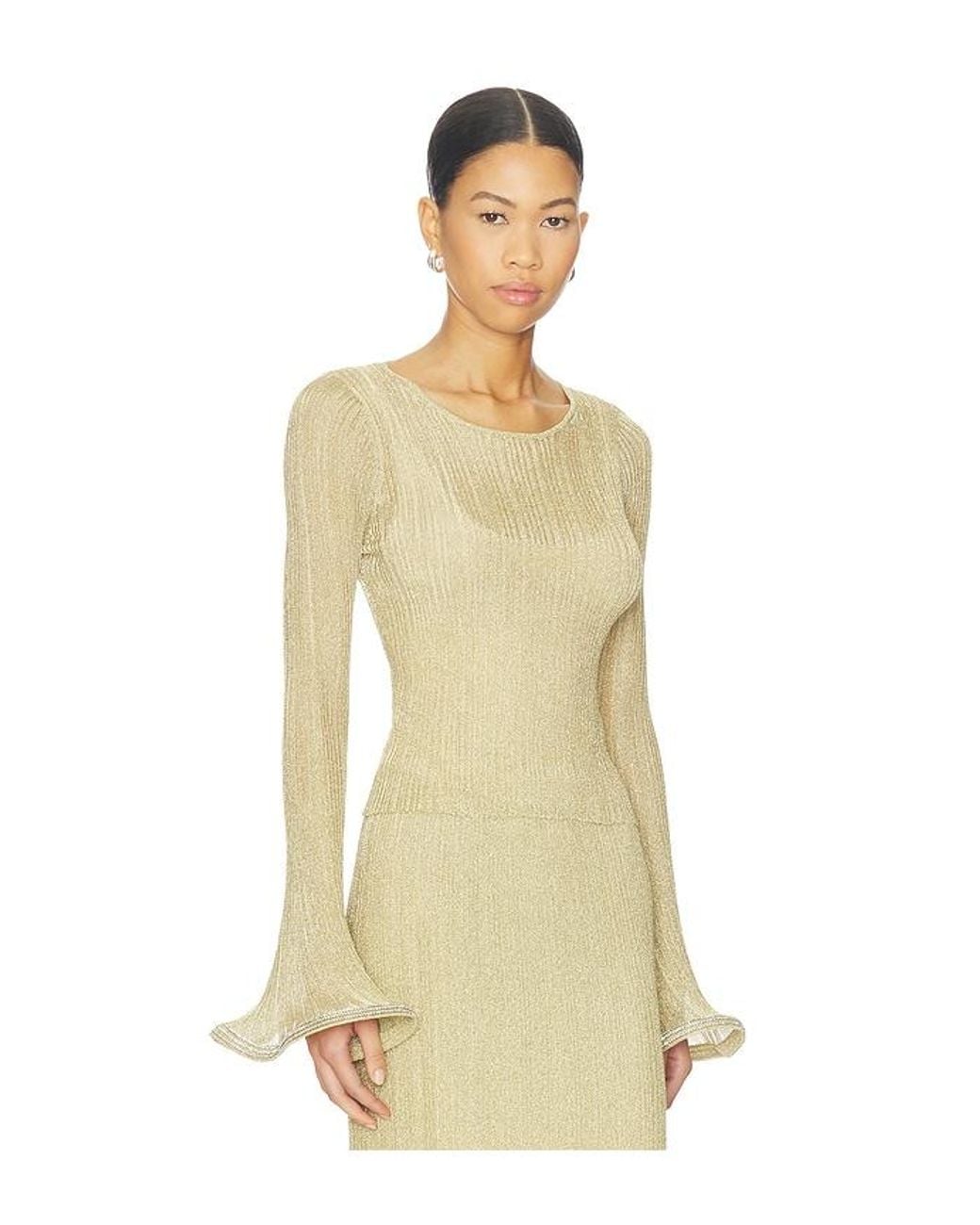 Jonathan Simkhai Natural Maebry Long Sleeve Crewneck Top