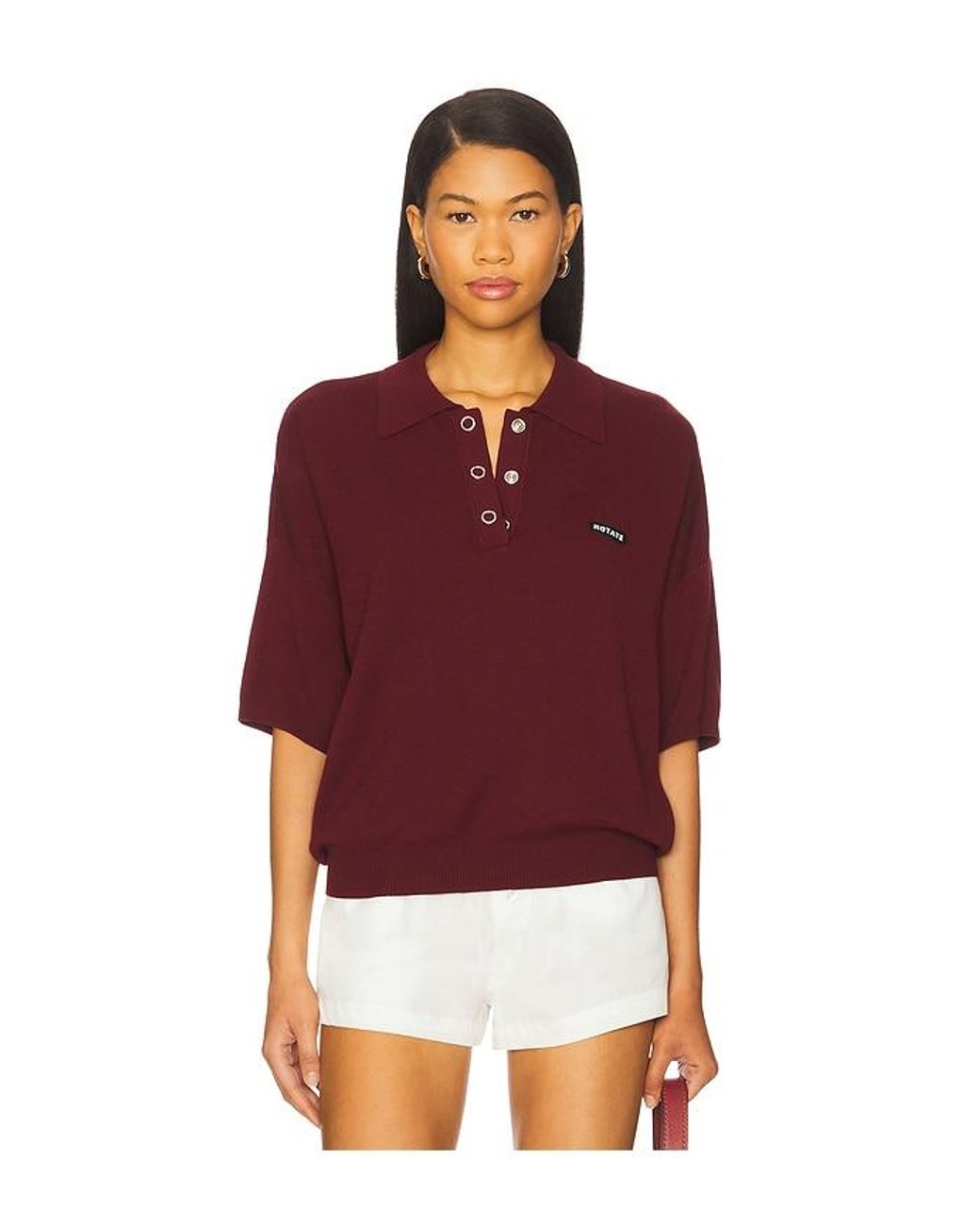 ROTATE BIRGER CHRISTENSEN Red Slinky Knit Polo