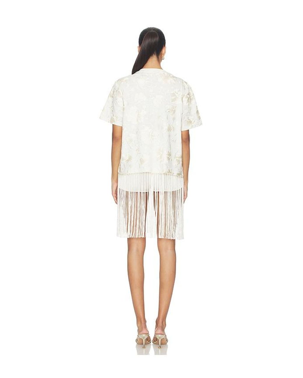 Sea White Rafina Eyelet Embellished Tshirt With Fringe
