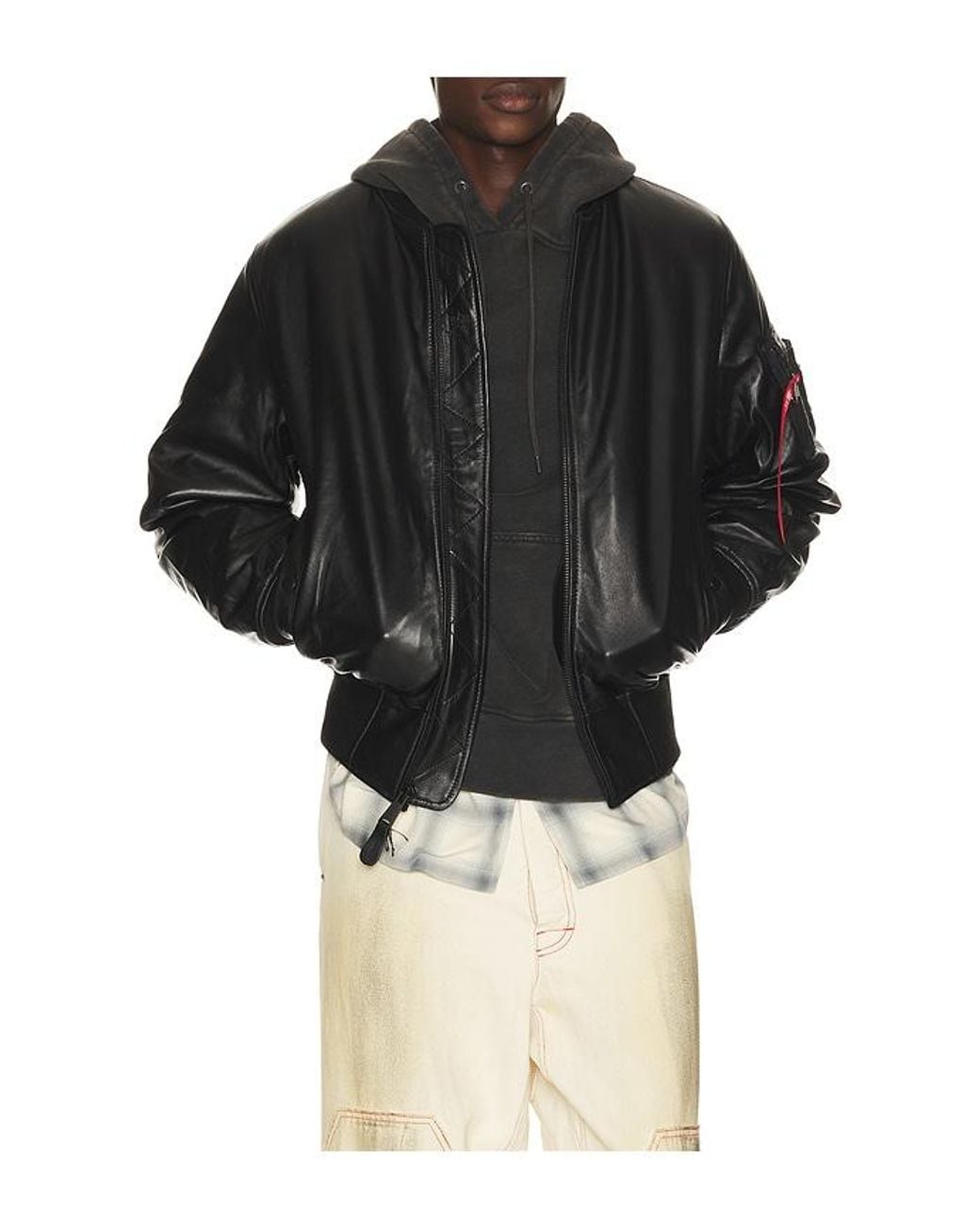 Alpha Industries Black Ma-1 Heritage Fit Leather Flight Jacket for men