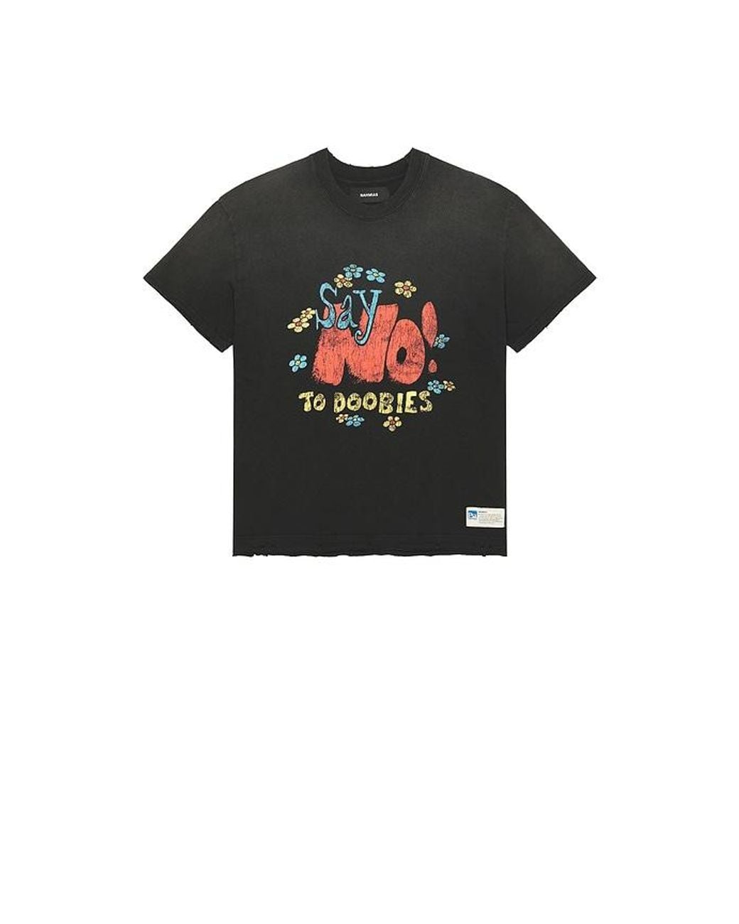 NAHMIAS Black Say No Open Hem Fitted Tee for men
