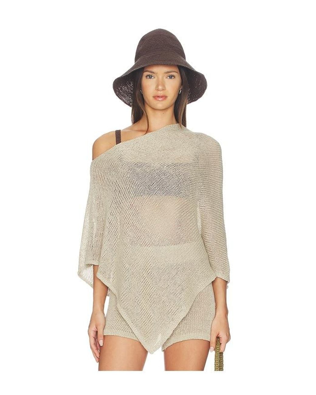 Enza Costa Natural Linen Open Knit Poncho
