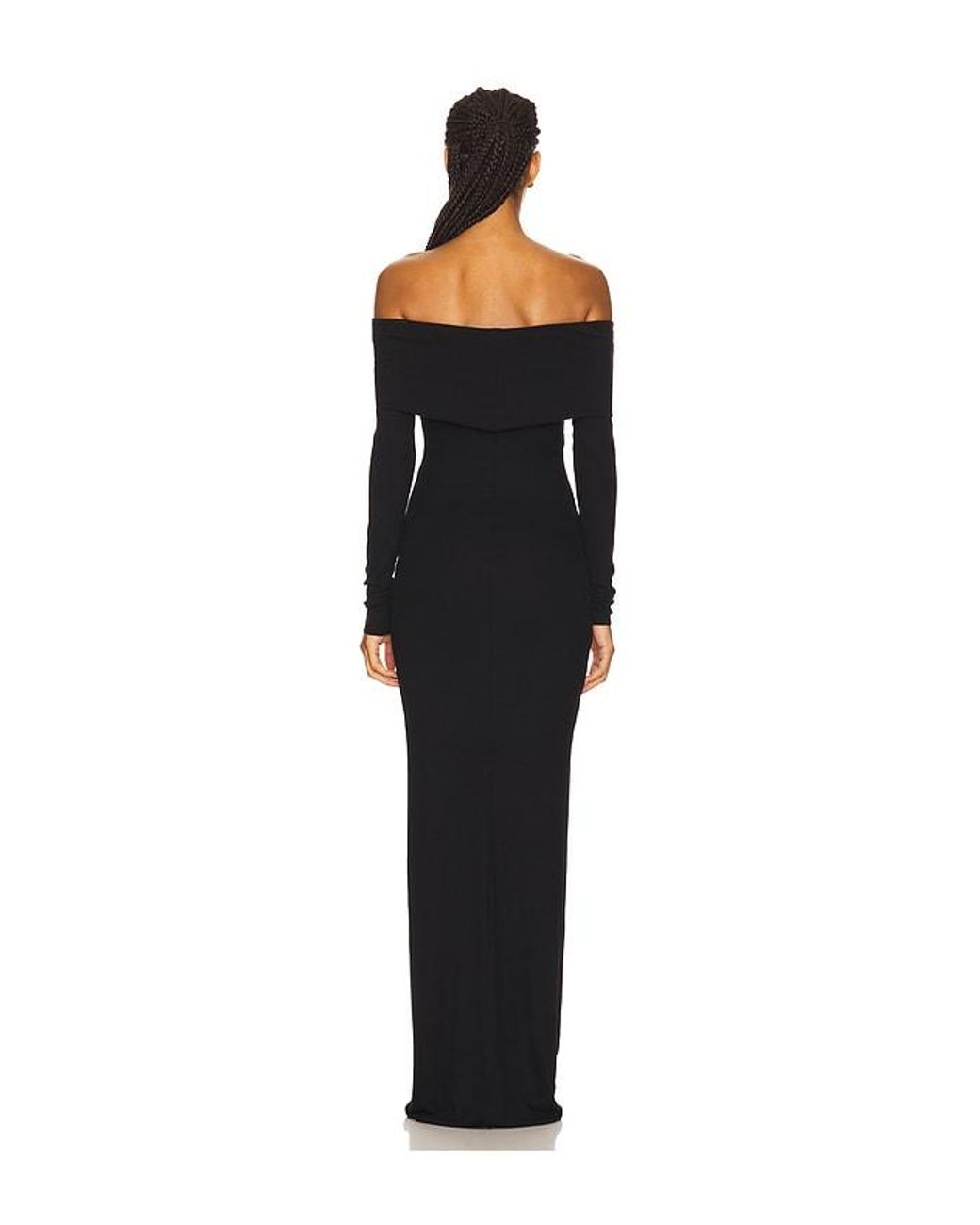 ÉTERNE Black Long Sleeve Off-Shoulder Butter Rib Maxi Dress