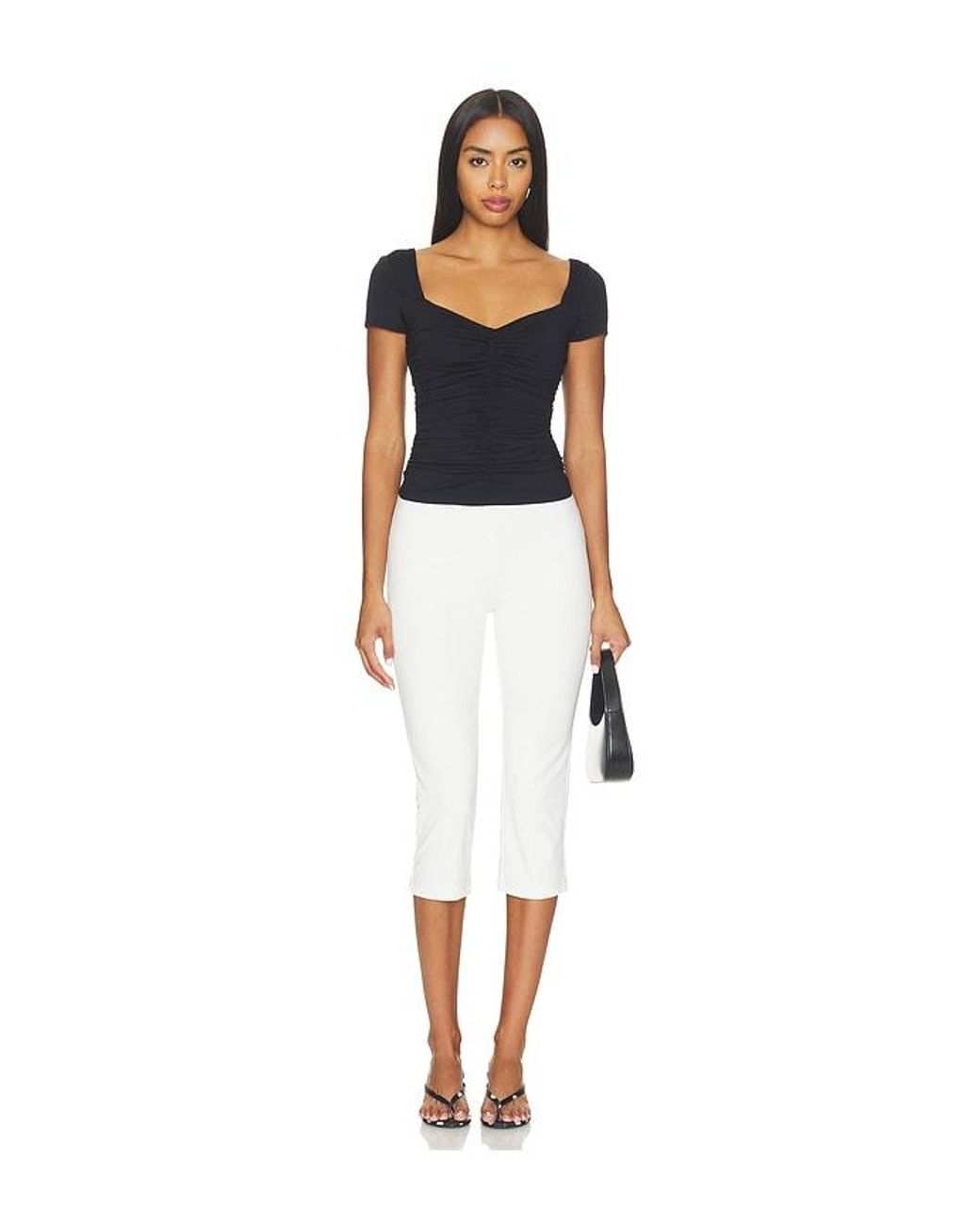 Susana Monaco Black Sweetheart Shortsleeve Gathered Top