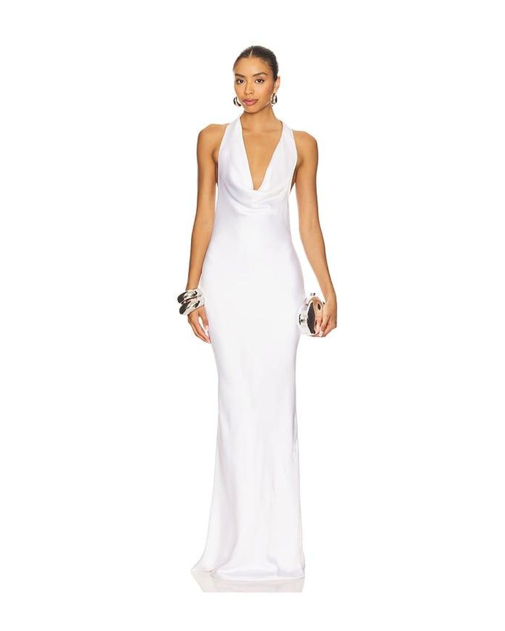 Norma Kamali White Halter Drape Bias Gown