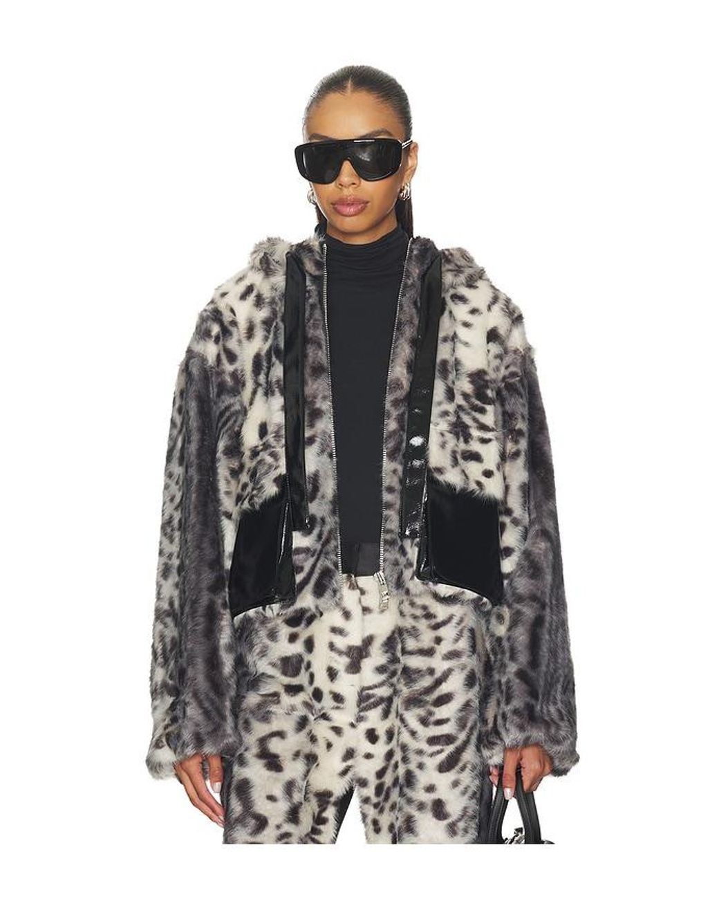 AKNVAS Black Hesse Faux Fur Leopard Jacket