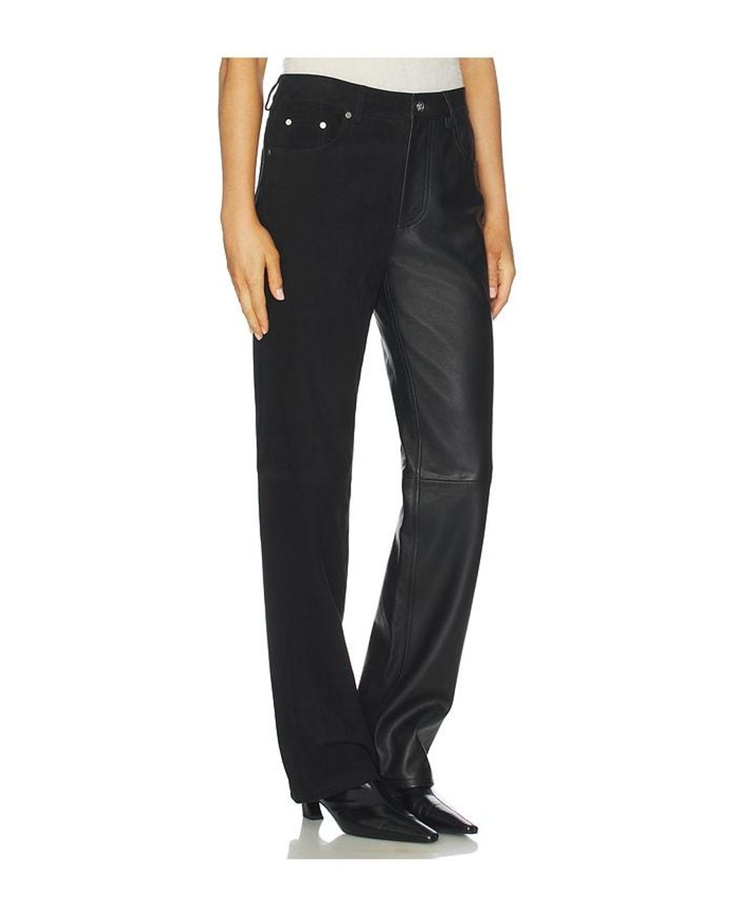 Helmut Lang Black Lederhose Mit Materialmix