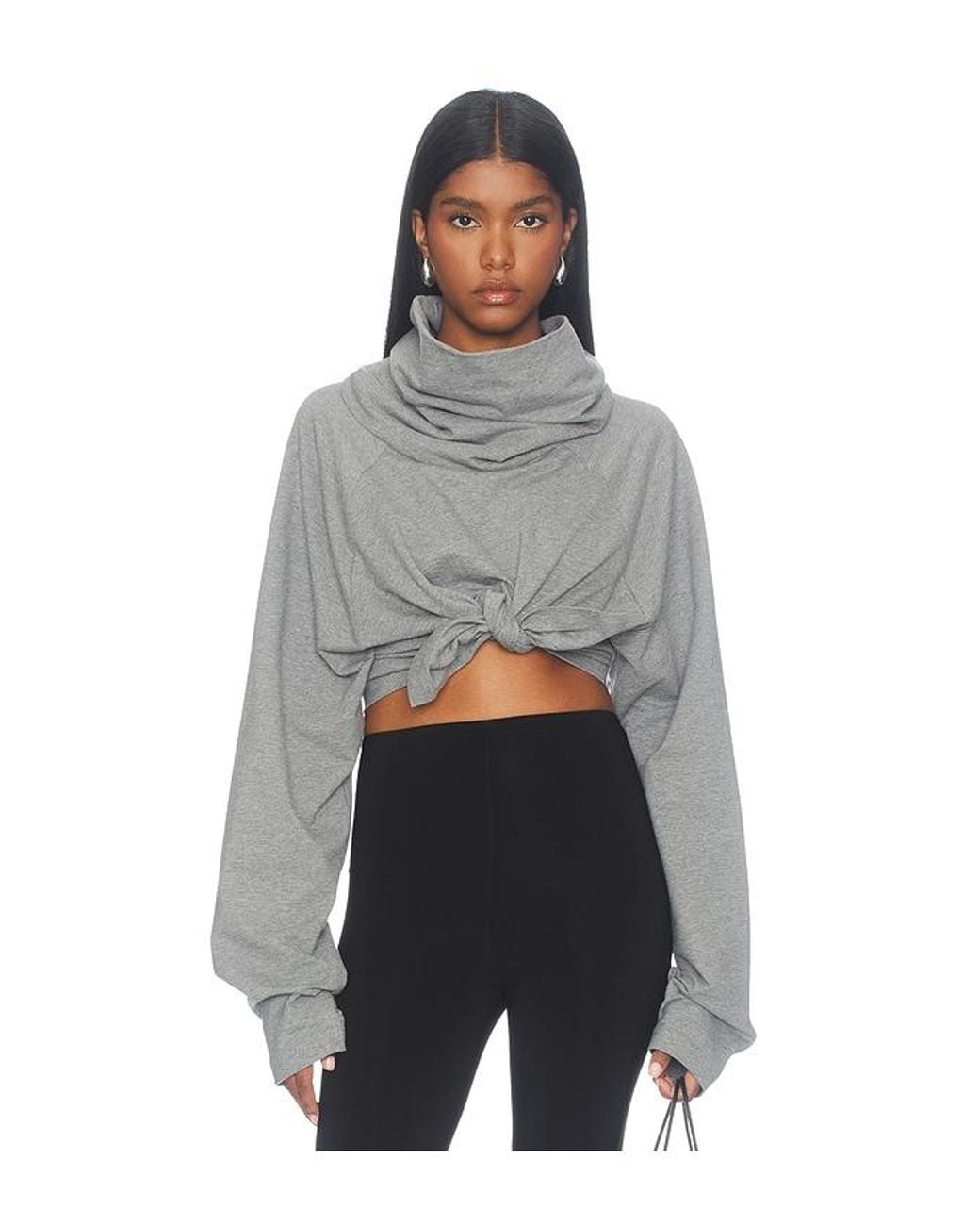 Norma Kamali Gray Tie Front Turtle Sweatshirt