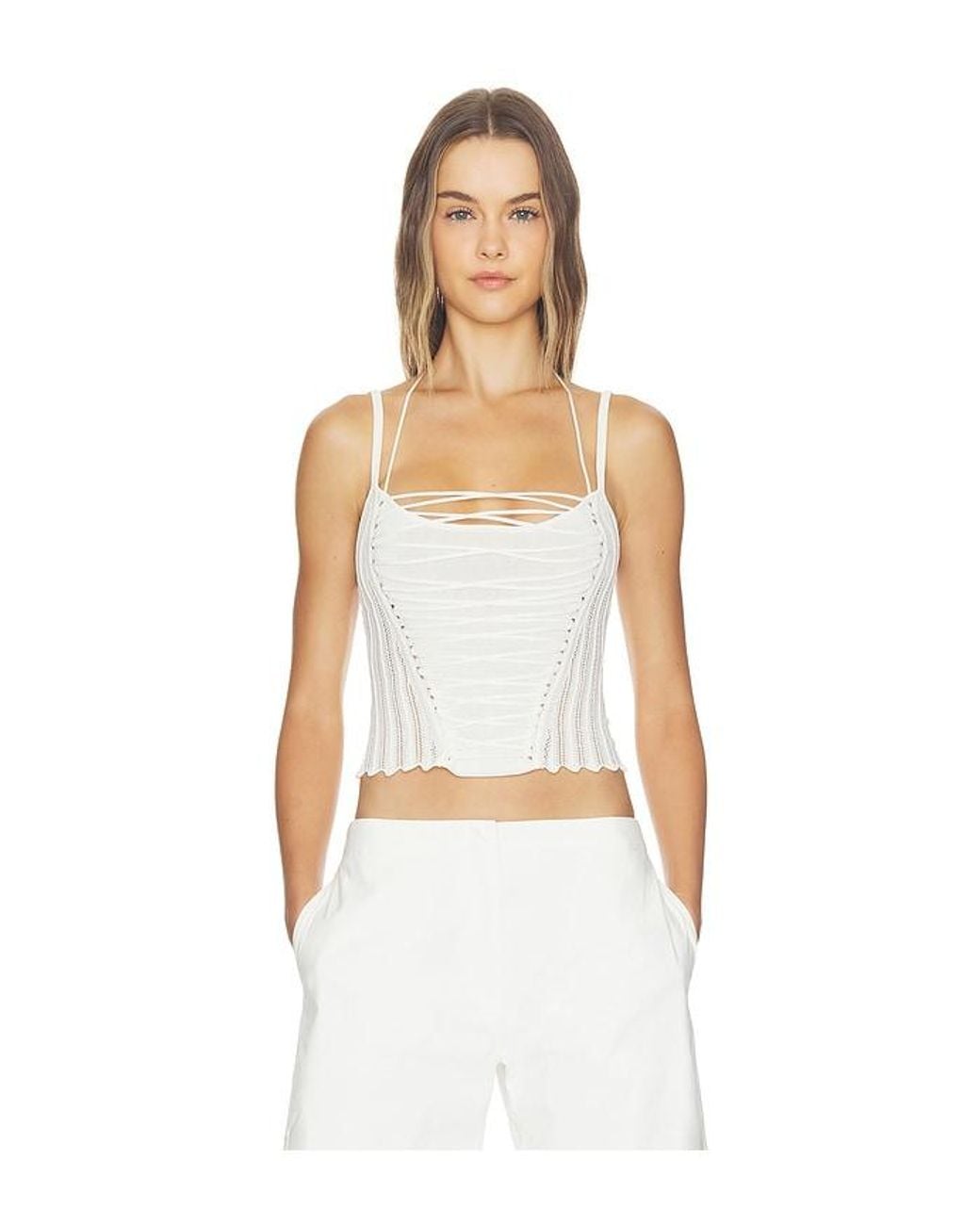 HAELO White Laced Chevron Halter Top
