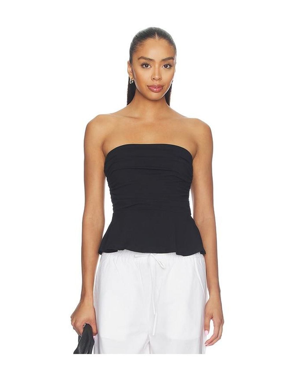 Susana Monaco Black Tube Gathered Flare Top