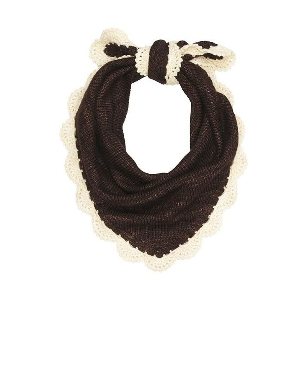 Loeffler Randall Black Knit With Cream Scallop Edge Scarf