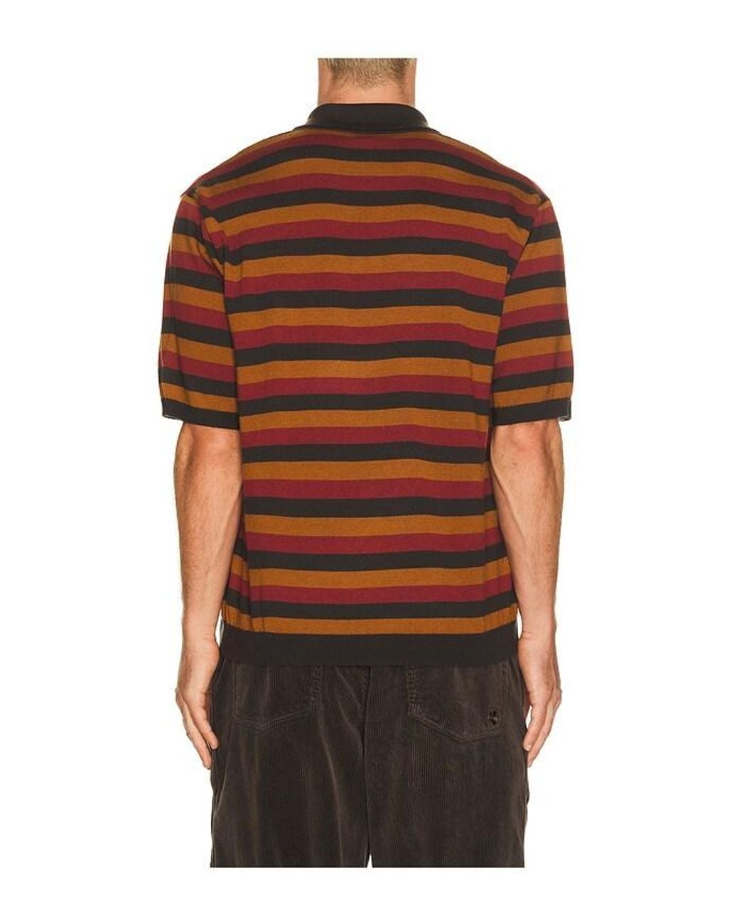 vowels Orange Long Sleeve Knitted Stripe Polo for men