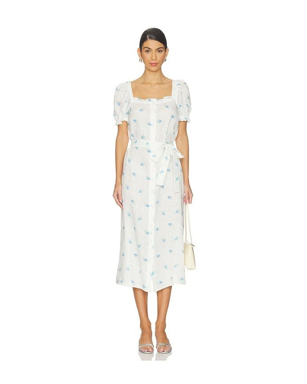 Sleeper White Brigitte Linen Midi Dress