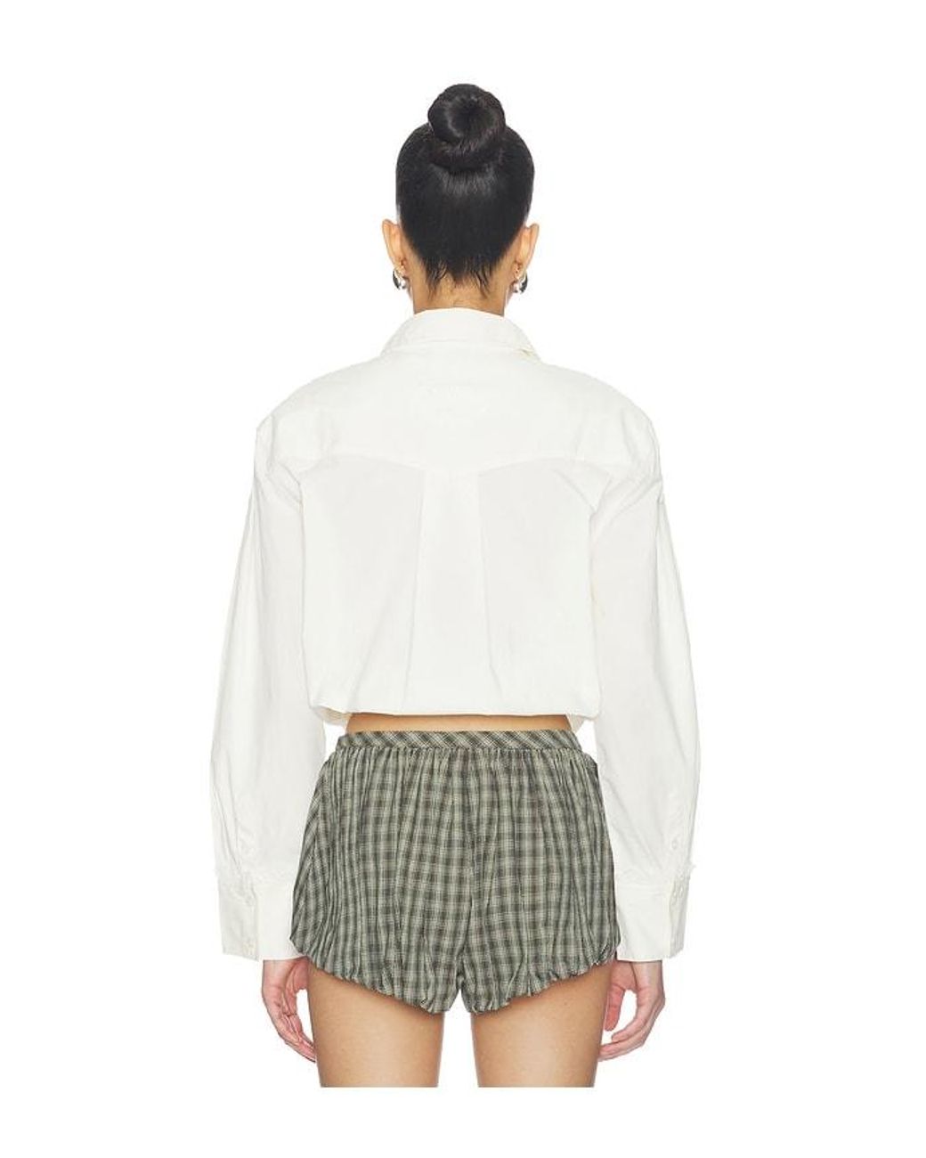 Ganni White Stretch Cotton Cropped Bowling Shirt