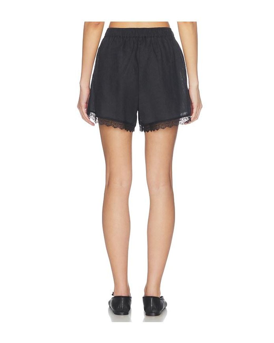 Ganni Blue Light Linen Lace Hem Shorts