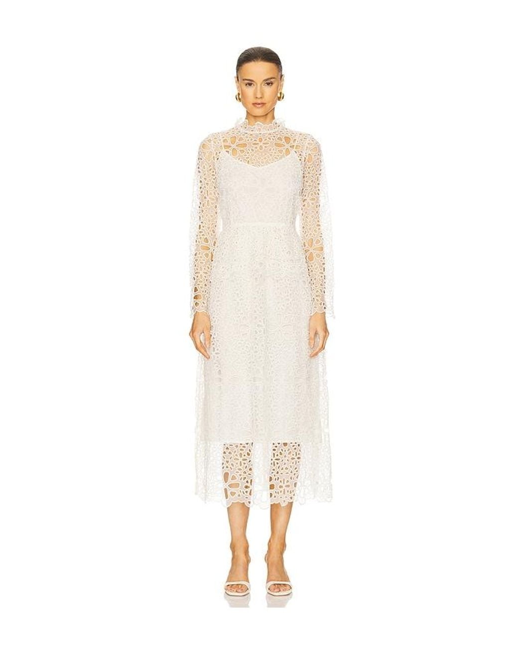 Sea White Lumi Eyelet Peplum Long Sleeve Dress