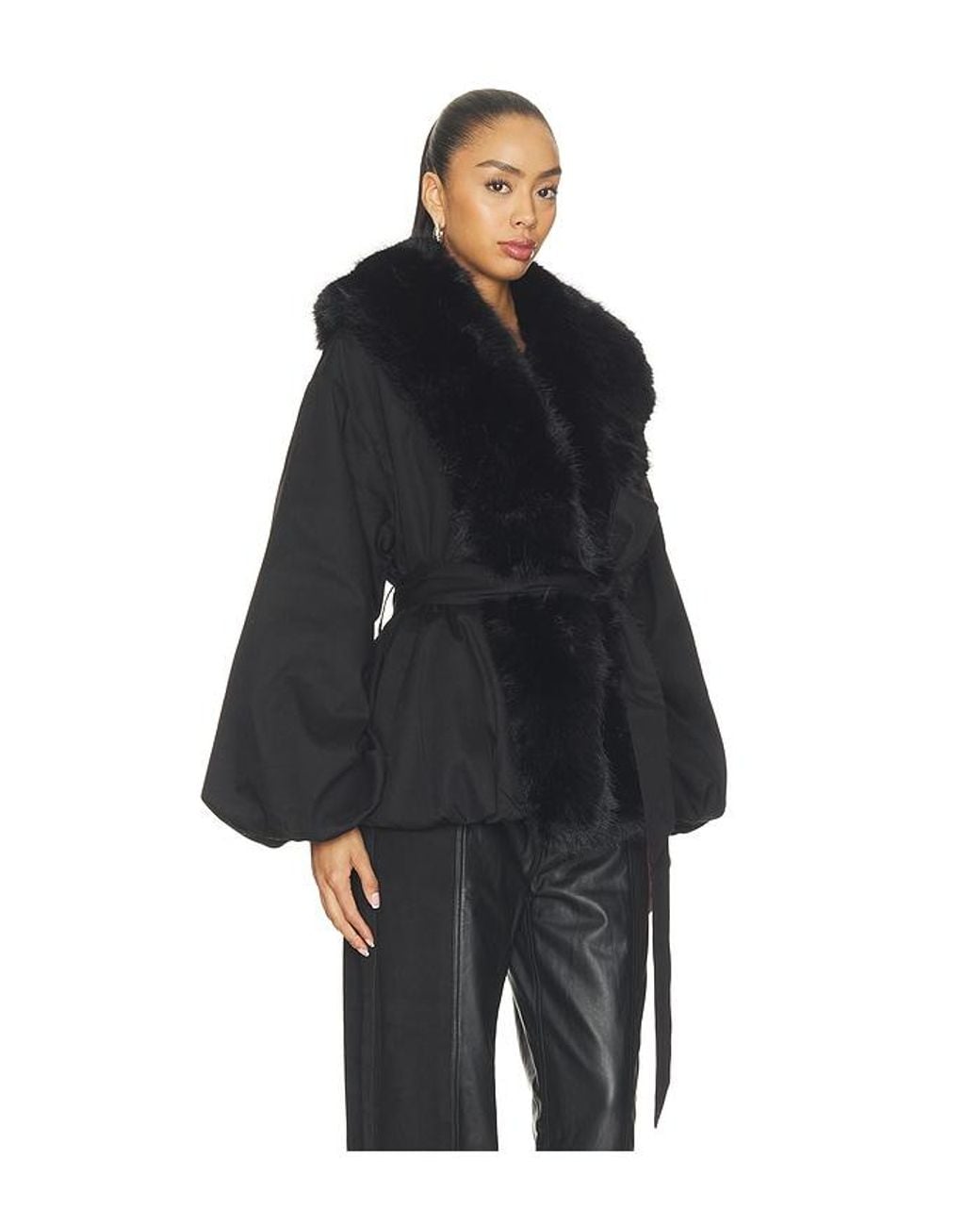 ROTATE BIRGER CHRISTENSEN Black Faux Fur Collar Jacket