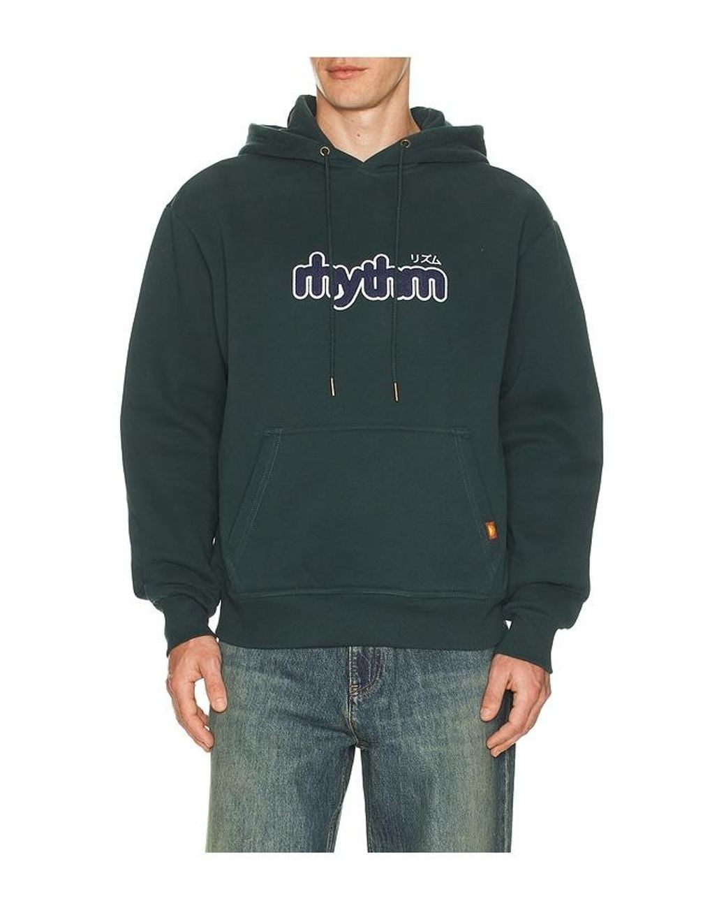 Rhythm Green Applique Fleece Hoodie for men