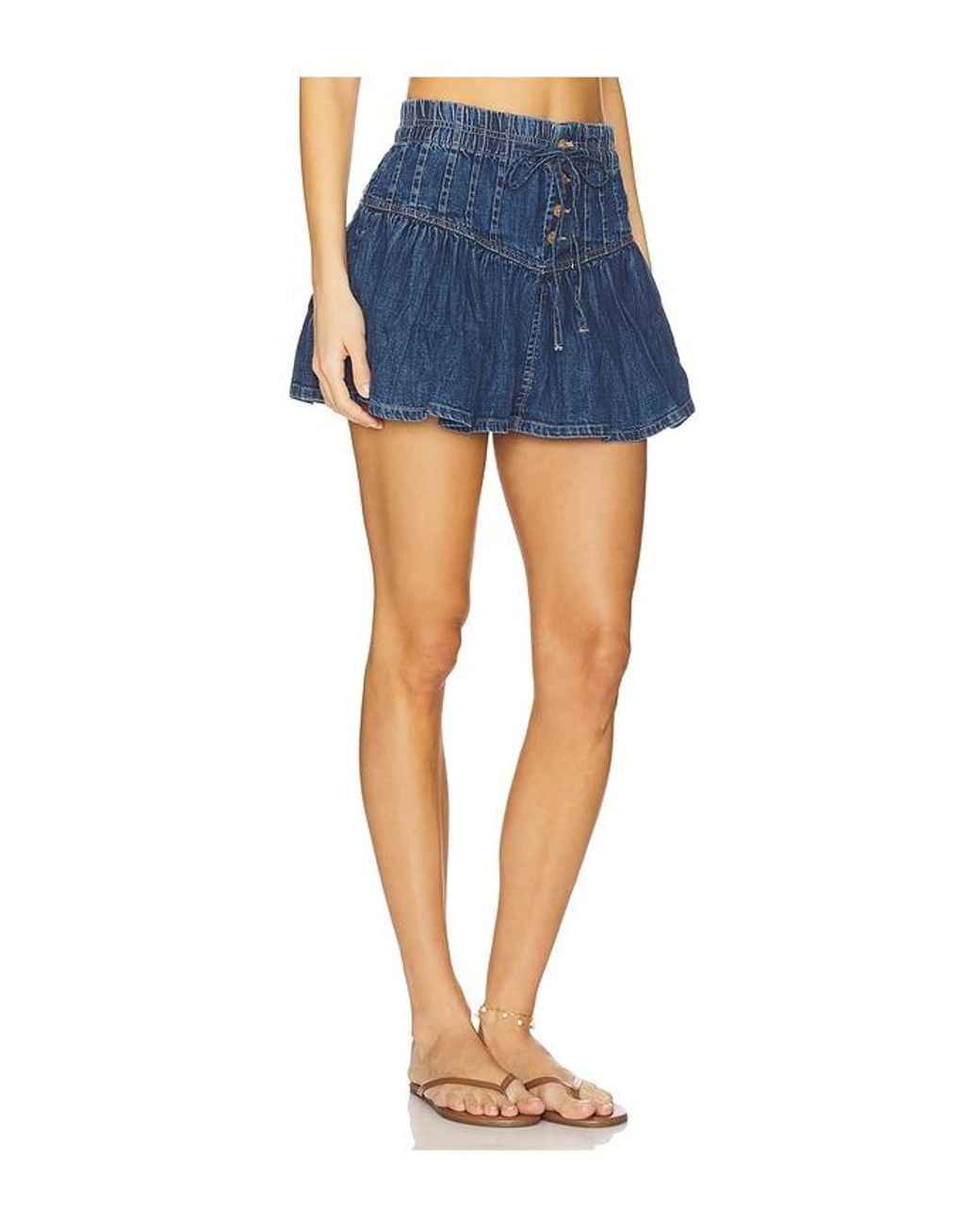 Free People Blue X We The Free Roselle Denim Mini Skirt