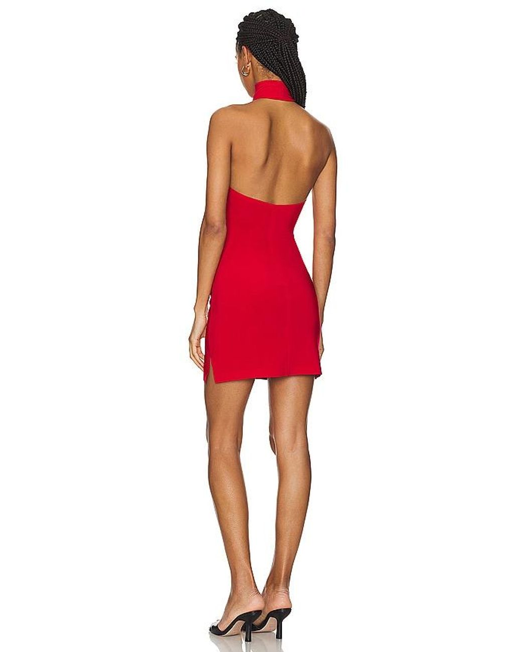 Norma Kamali Red Halter Turtle Side Slit Mini Dress