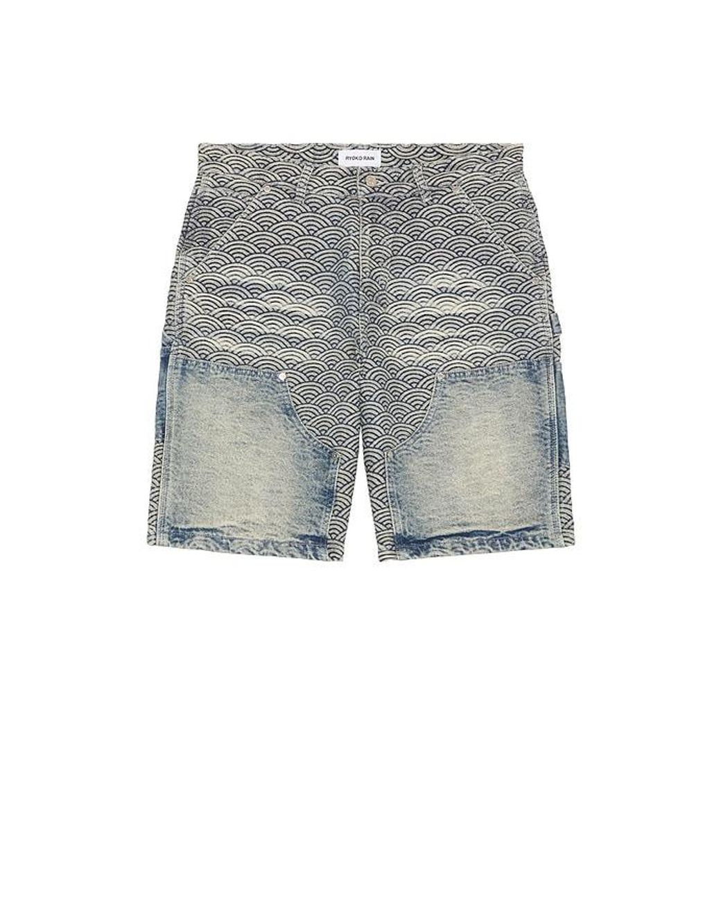 Ryoko Rain Gray Seigaiha Denim Shorts for men