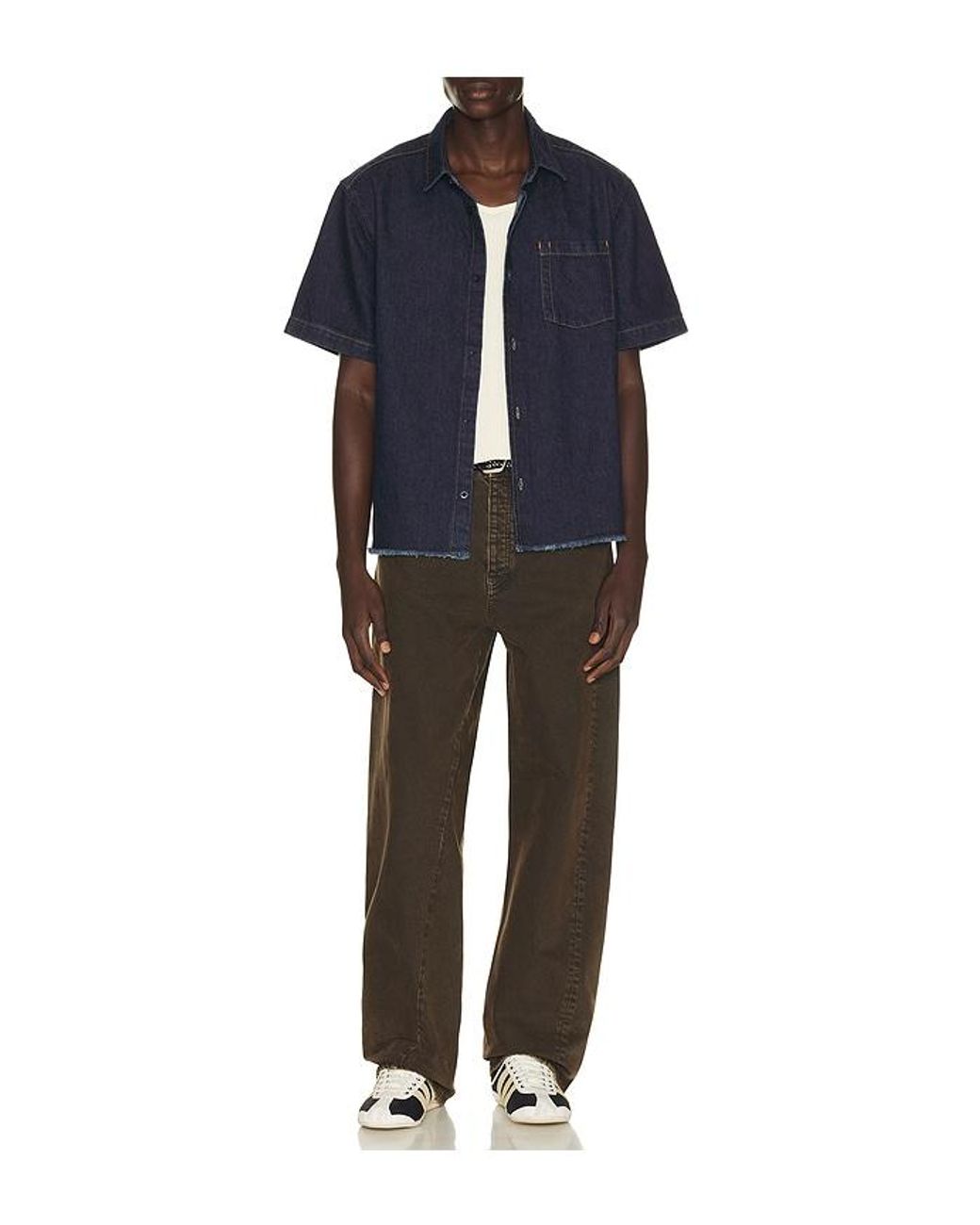 Percival Blue Harley Denim Cropped Boxy Shirt for men