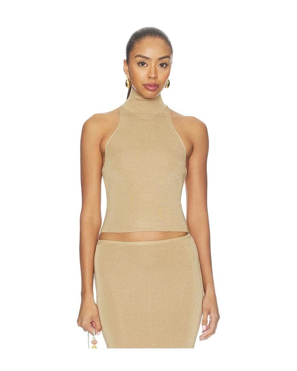 Nbd Natural Nyla Shimmer Mock Neck Tank