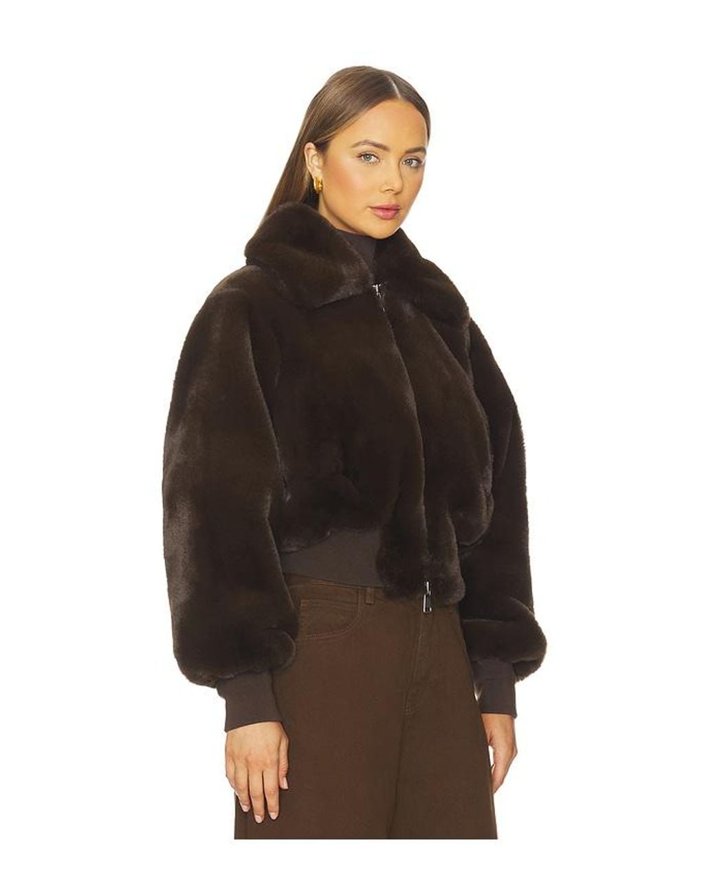 Ronny Kobo Brown Clemence Faux Fur Jacket