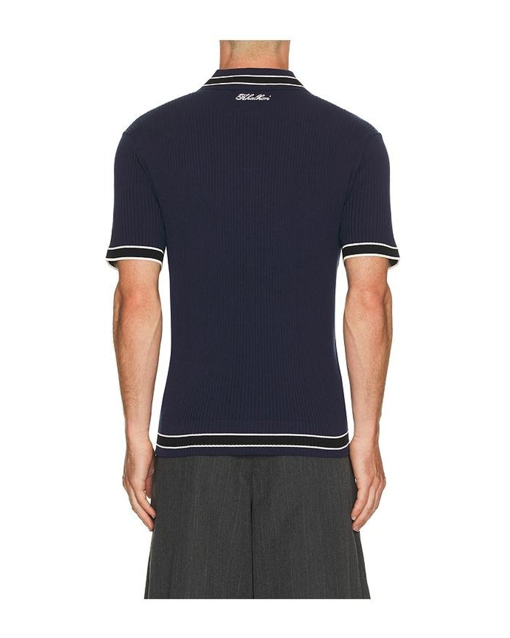 Khalhon Blue Varsity Tipped Rib Polo for men