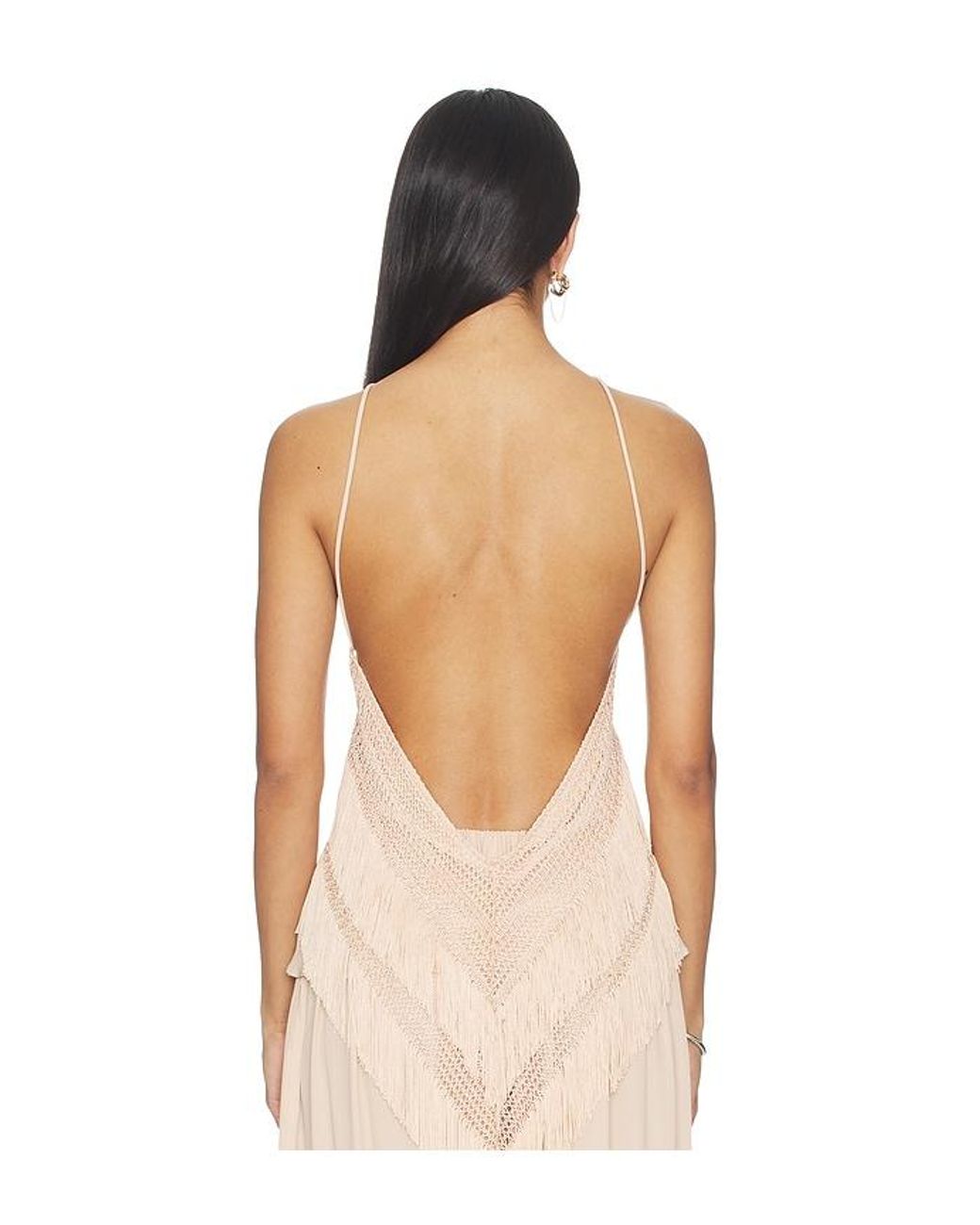 ANDAMANE Natural Reina Halterneck Fringed Top