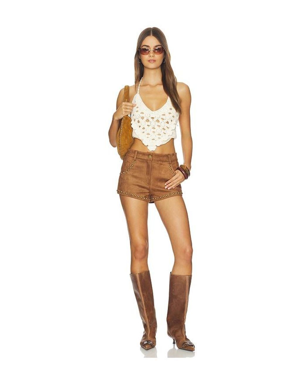 MORE TO COME White Leanan Studded Faux Suede Short