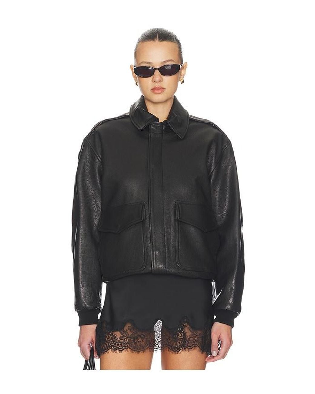 HOMMEGIRLS Black Leather Bomber