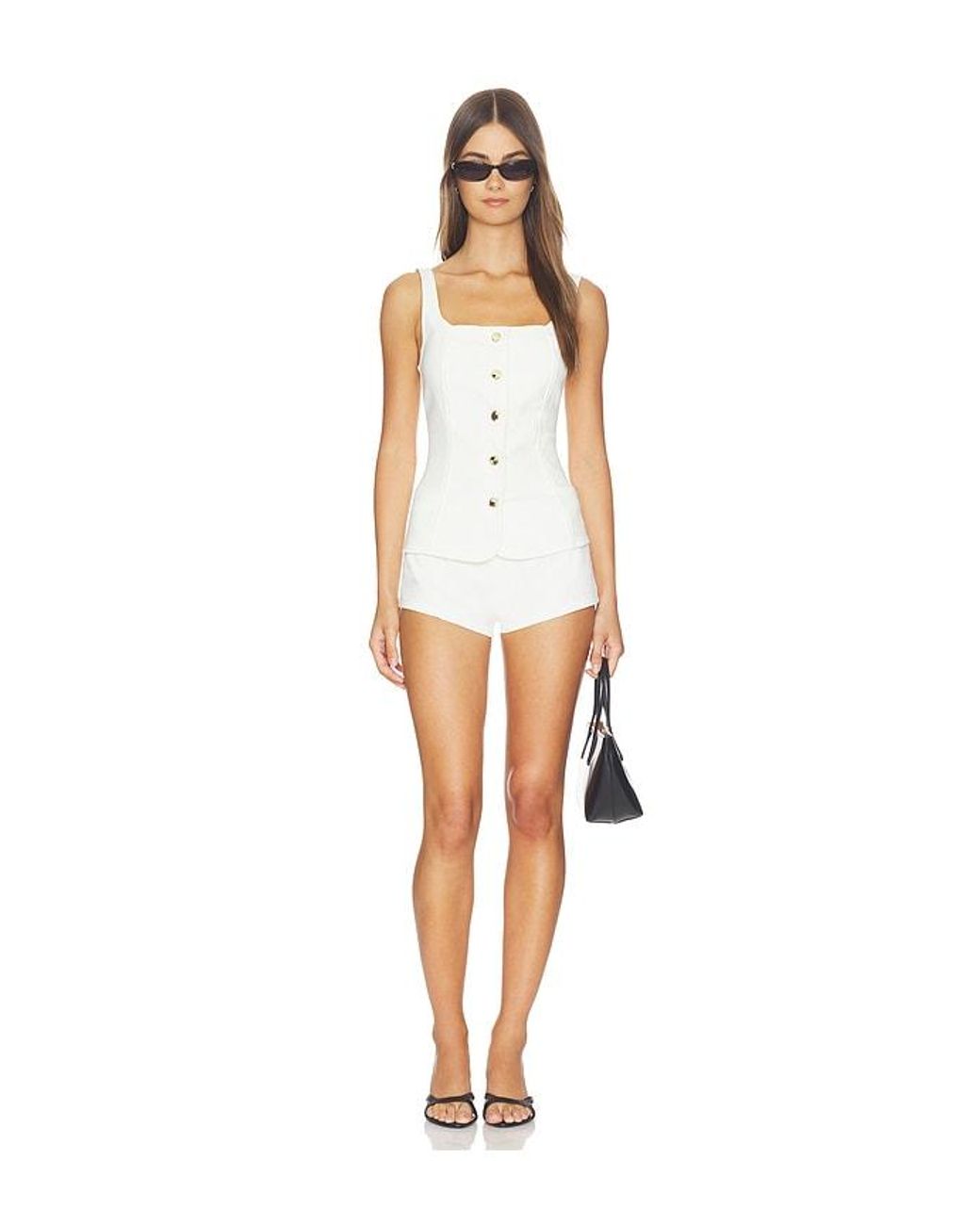 GOOD AMERICAN White Sleeveless Button Front Denim Top