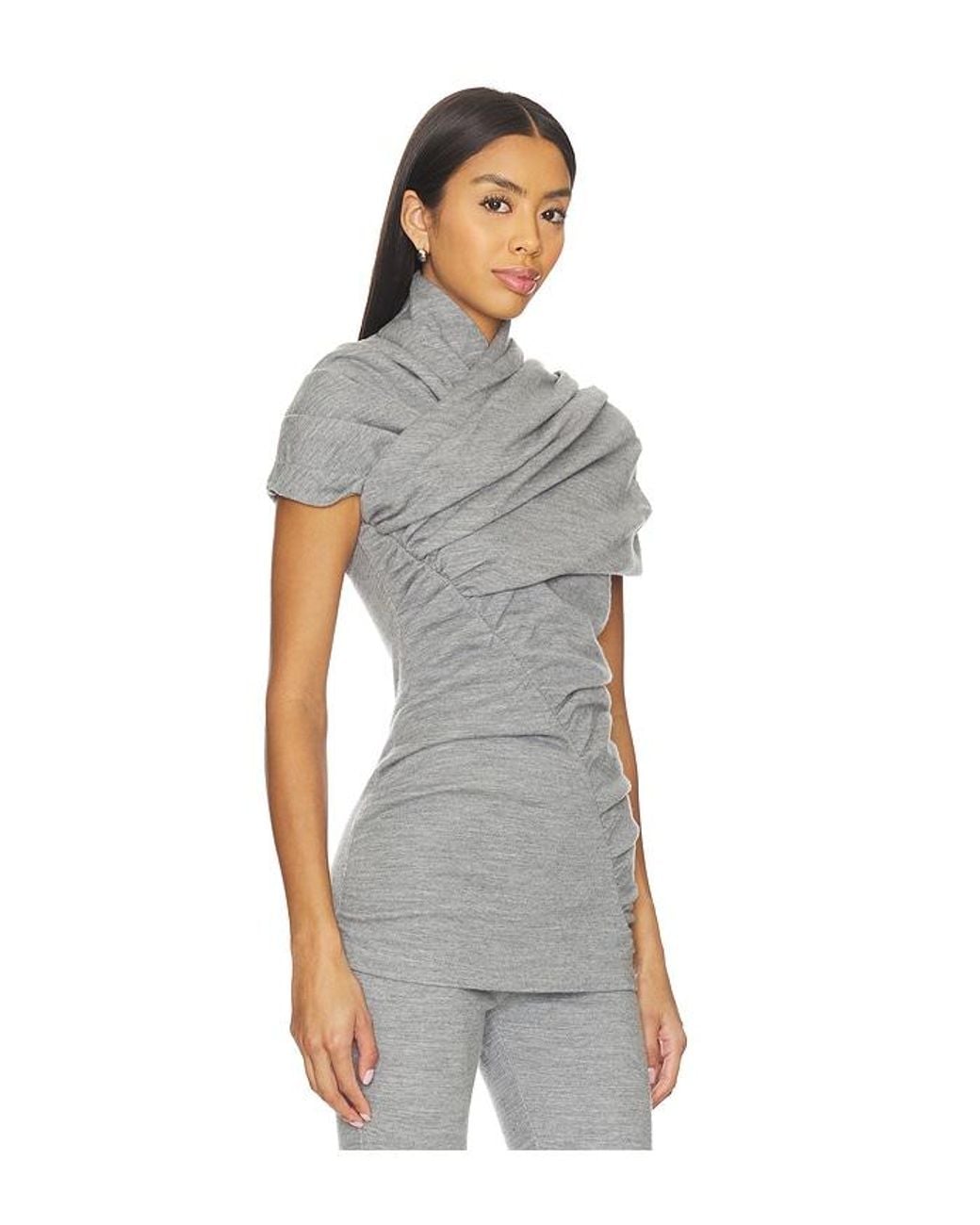 Balmain Gray Short Sleeve Draped Top