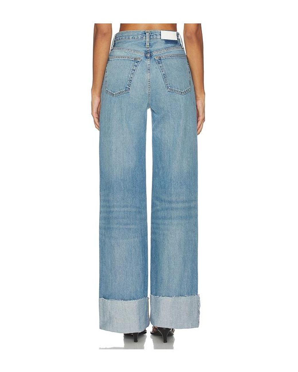 Re/done Blue High Rise Wide Leg Cuff Jeans