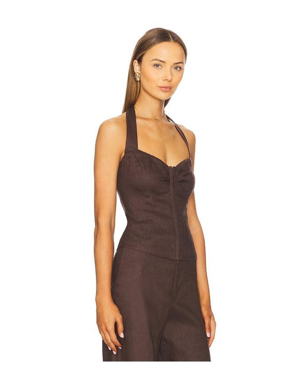 Bardot Brown Rixton Linen Halter Top