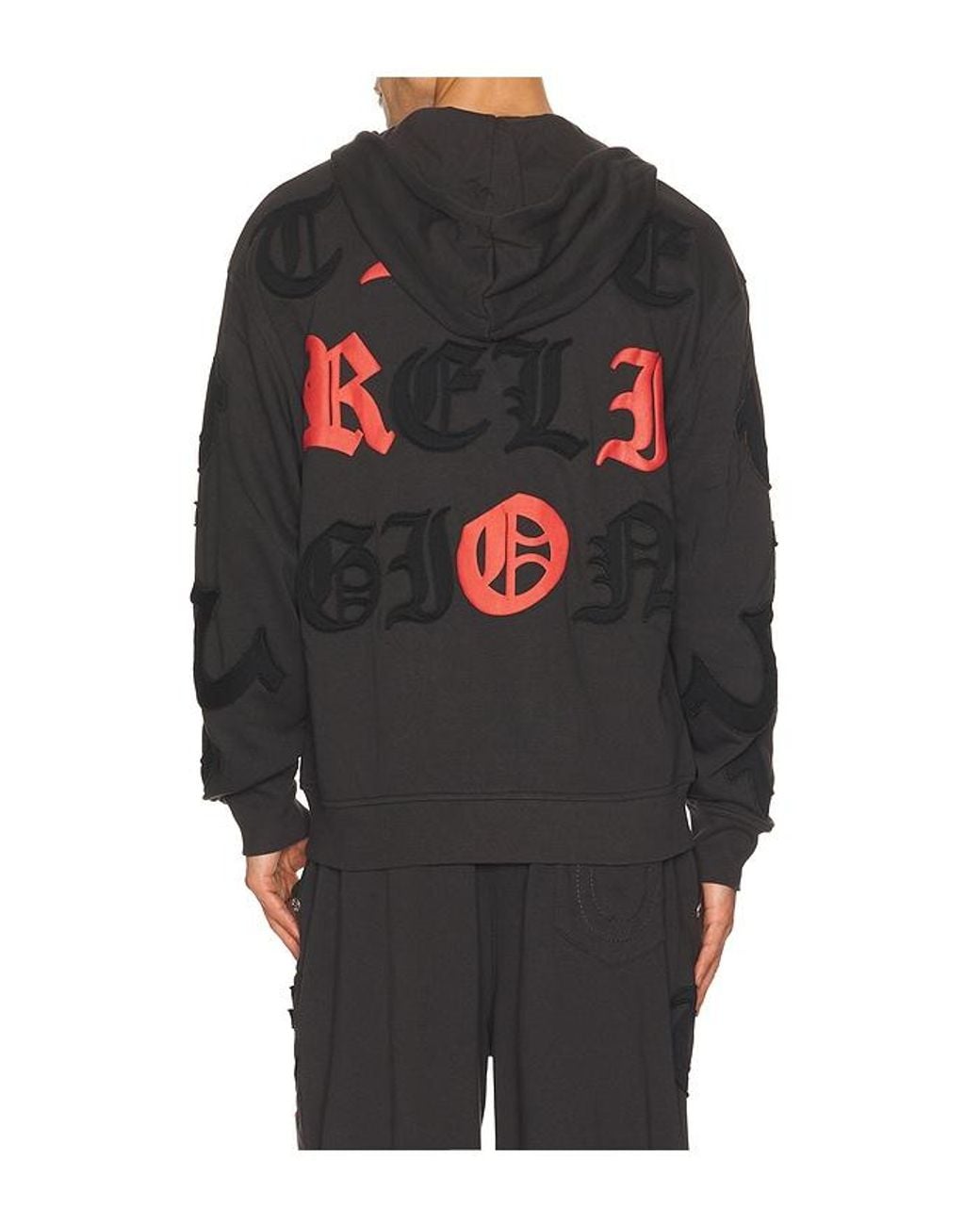 True Religion Black Tossed Logo Zip Hoodie for men