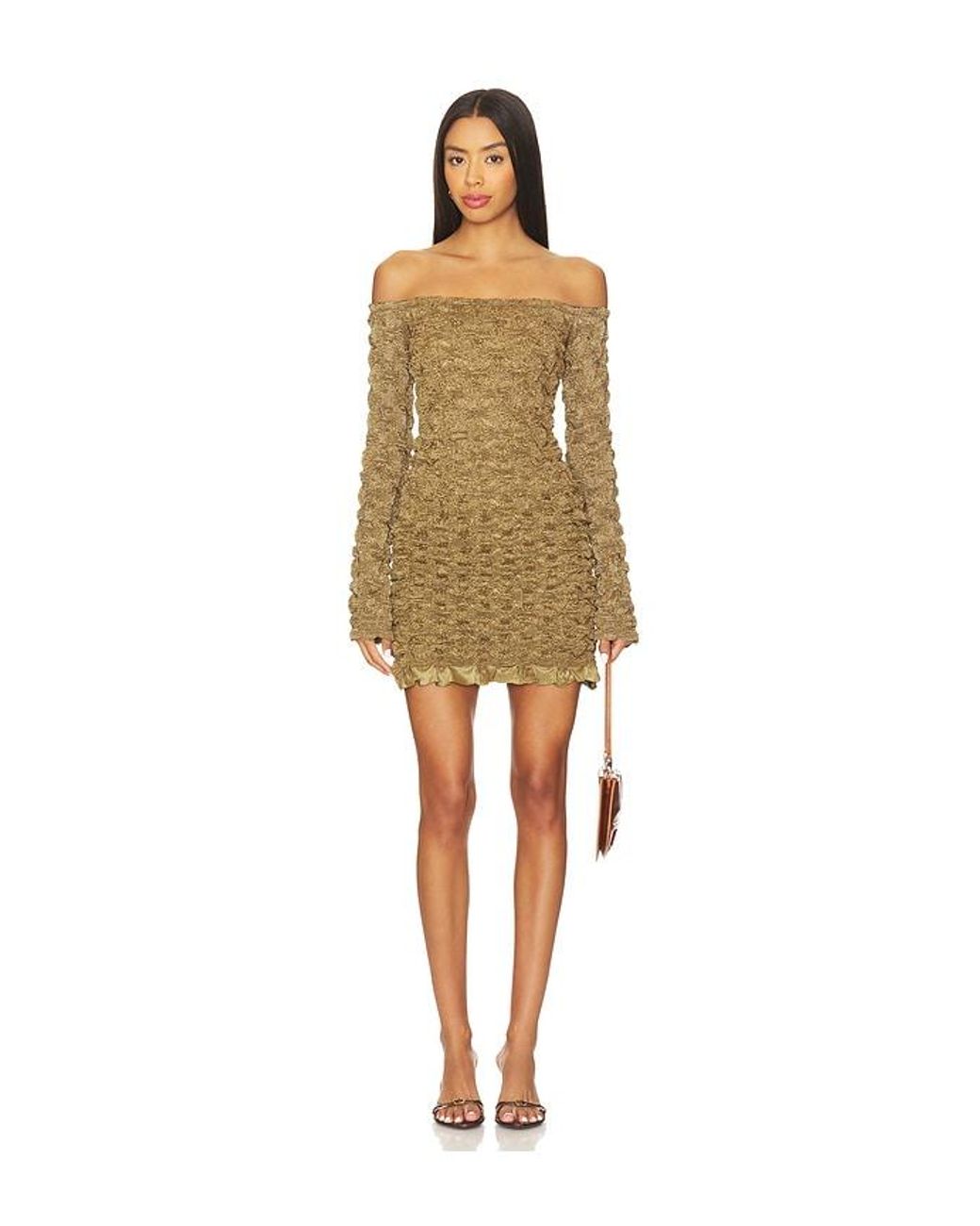 Prabal Gurung Natural Off-Shoulder Long Sleeve Mini Dress