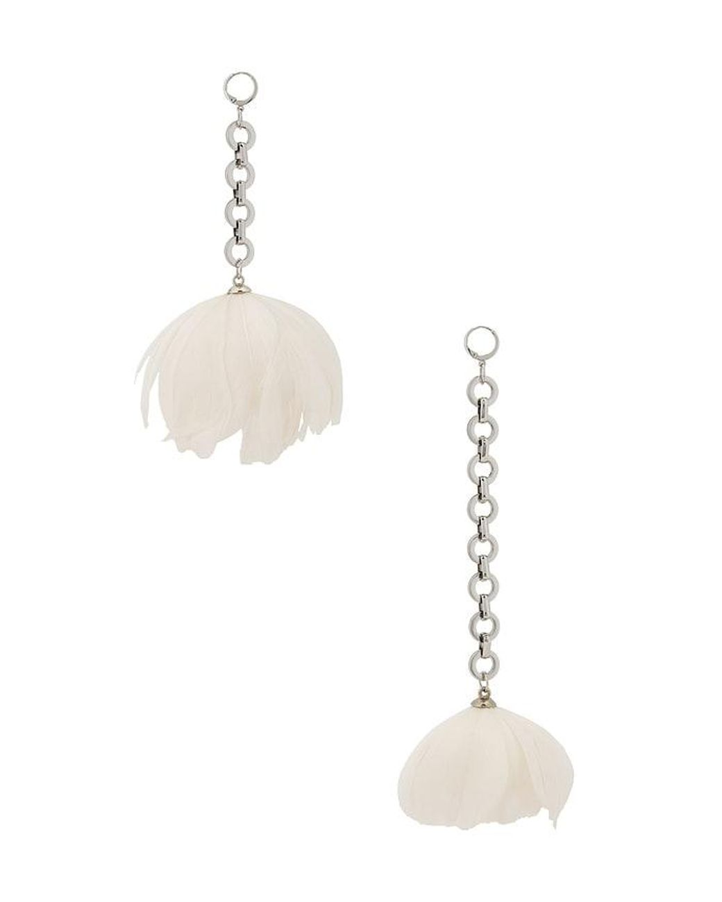 David Koma White Feather Flower Asymmetric Earrings