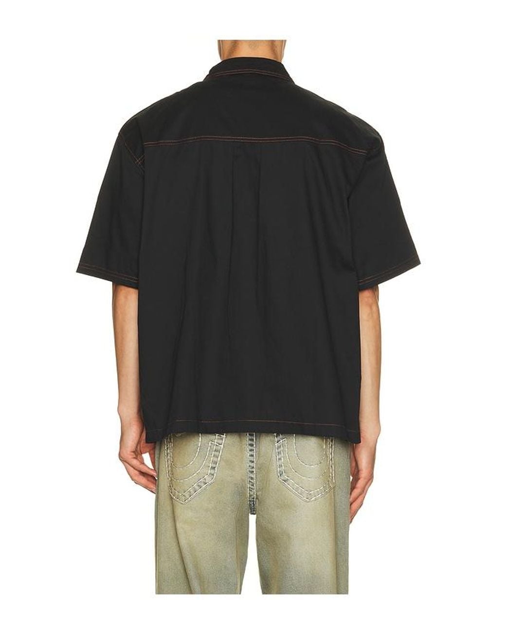 True Religion Black Short Sleeve Patchwork Shirt for men