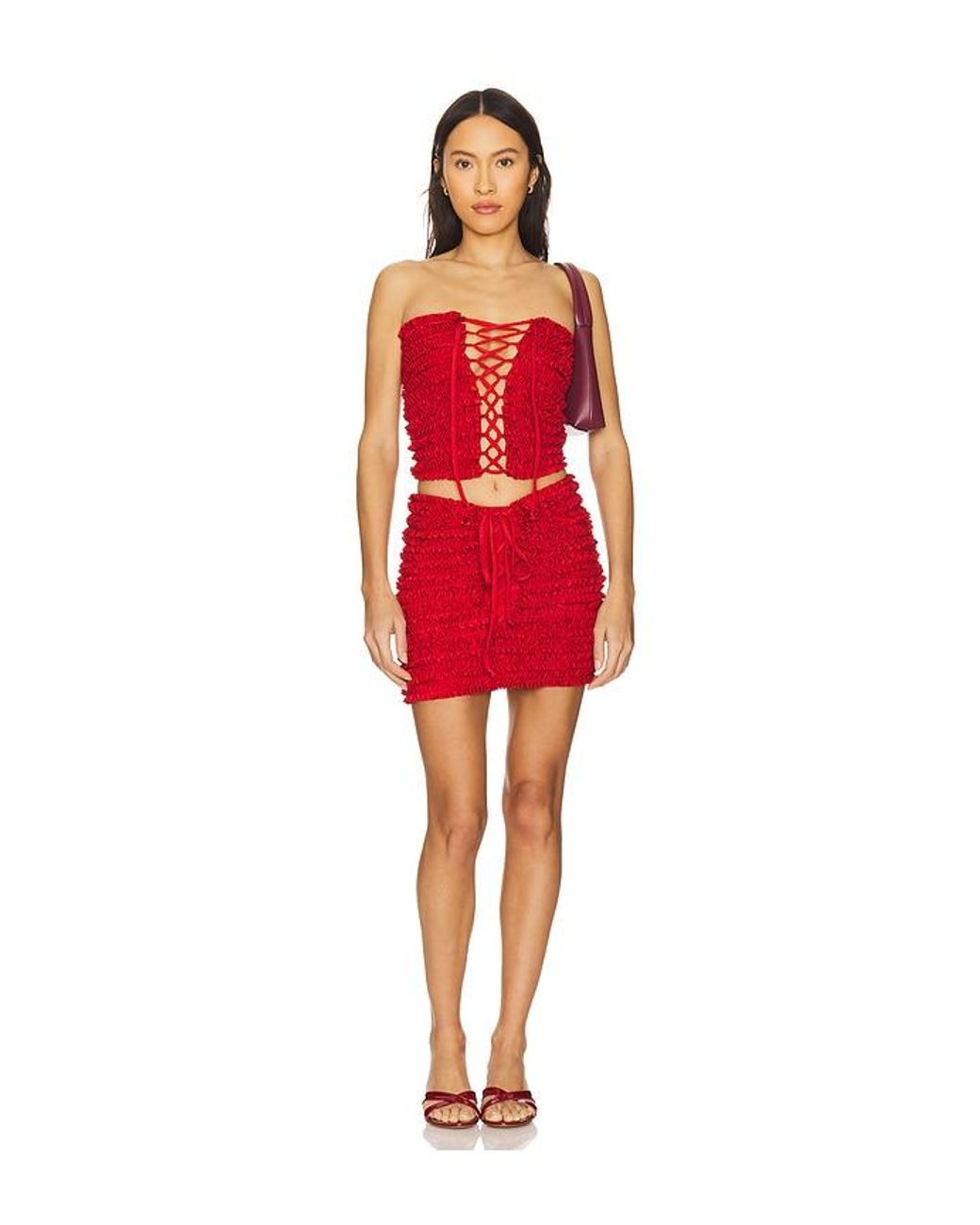 AMOR MIA Red Ruffled Mini Skirt