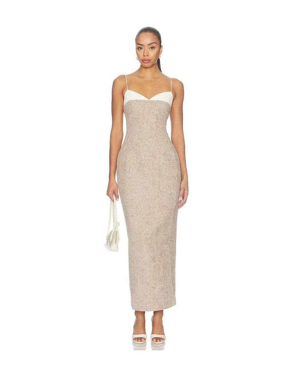 Odd Muse Natural Tweed Contrast Detail Midi Dress