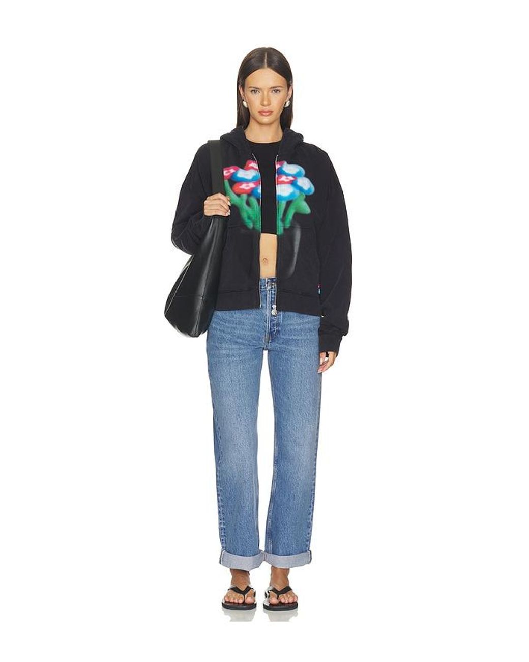 VANDY THE PINK Black Spray Flower Zip Up Hoodie