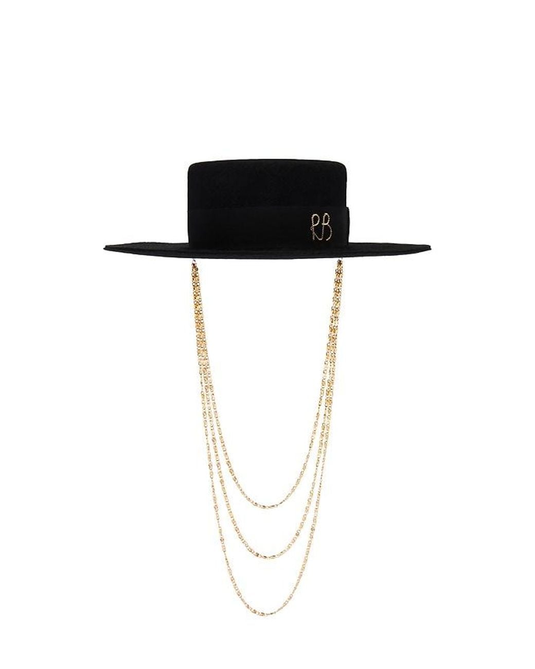 Ruslan Baginskiy Black Monogram-Embellished Canotier Hat
