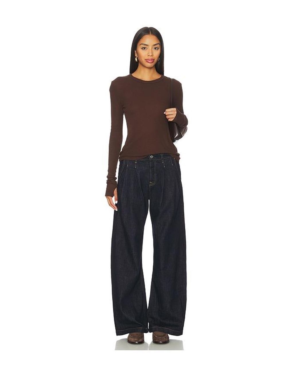 Michael Lauren Brown Axl Long Sleeve Crop Fitted Top