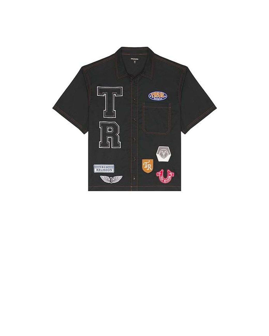 True Religion Black Short Sleeve Patchwork Shirt for men